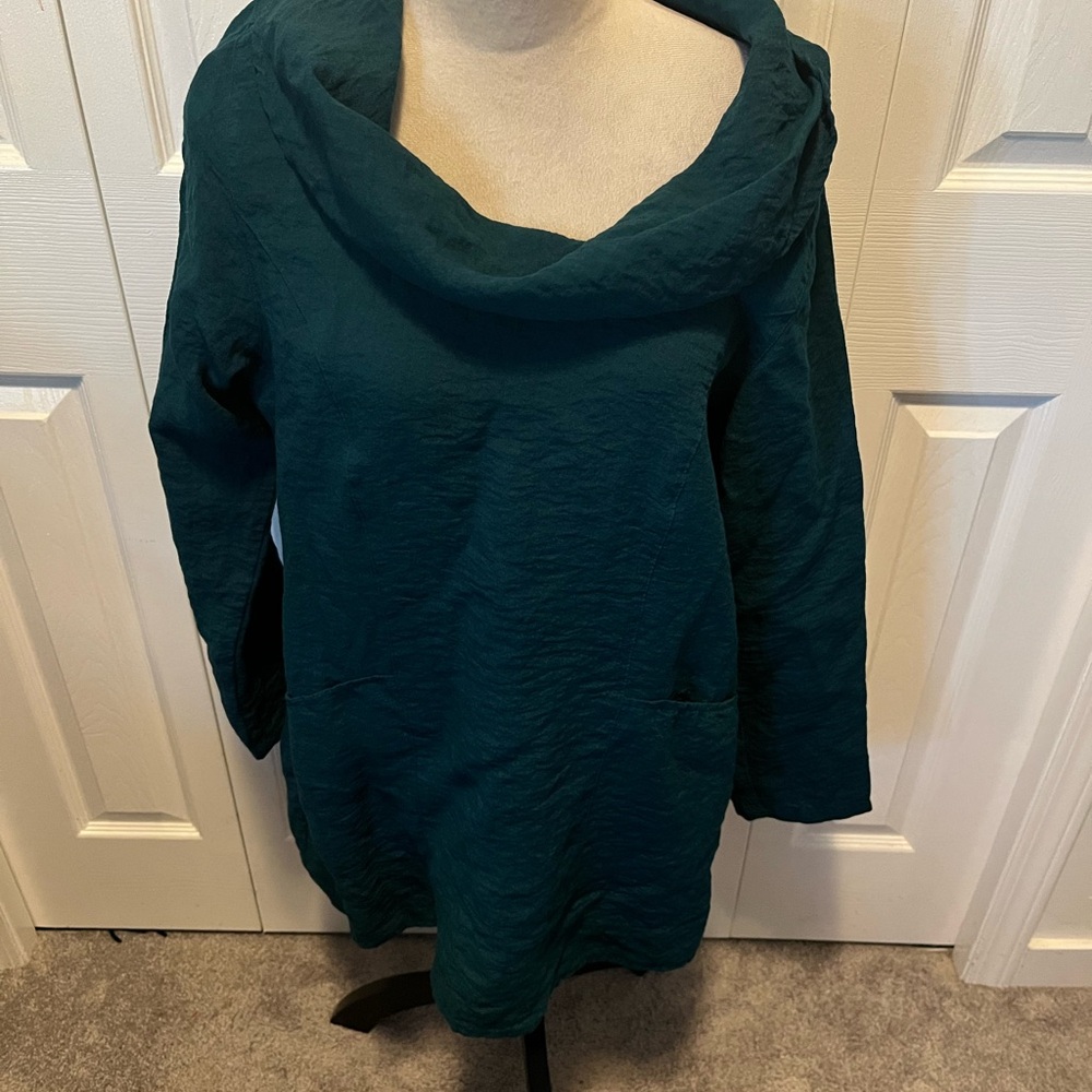 Color Me Cotton size L Teal Cowl Neck Sweater Lagenlook